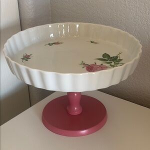 Floral Cake Stand with Pink Base